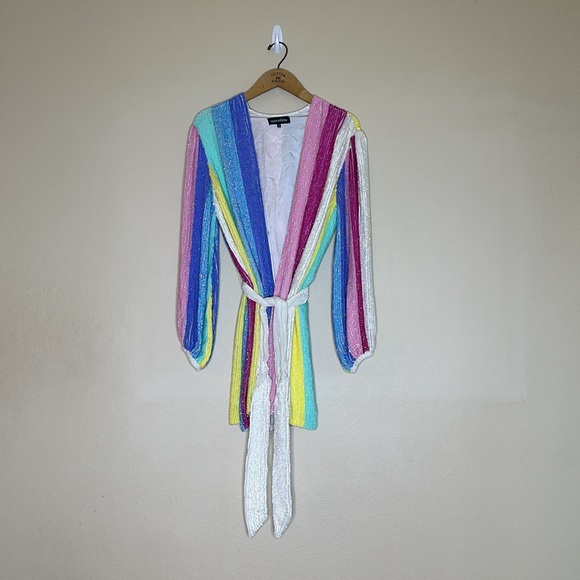 Retrofete Gabrielle Sequin Rainbow Dress Velvet Chiffon Womens Size Small - Picture 2 of 14